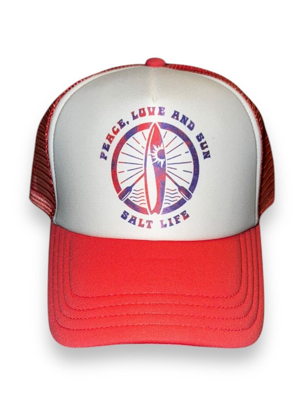 New Salt Life Flago Peace Love & Sun Pink Trucker Snap Back Baseball Cap Hat